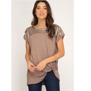 She+Sky Top with Sequins shoulder and front knot